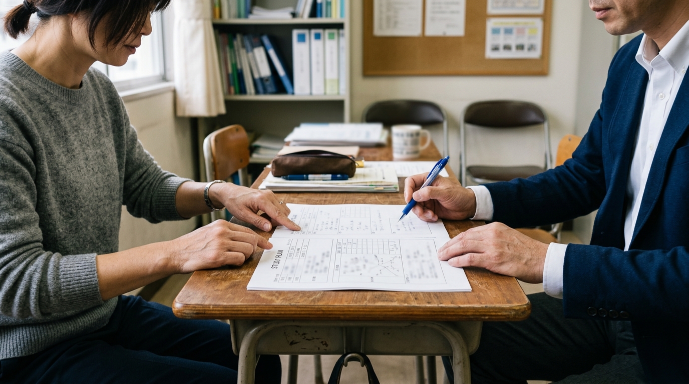 学習計画書を学校と一緒に確認する。相談から認定まで1〜2か月が目安